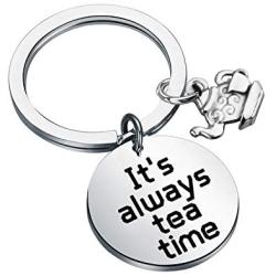 BAUNA Tea Keychain Tea Lovers Gift Its Always Tea time Alice in Wonderland Mad Hatter Quote Inspired Gift with Teapot Charm