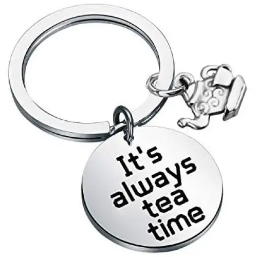 BAUNA Tea Keychain Tea Lovers Gift Its Always Tea time Alice in Wonderland Mad Hatter Quote Inspired Gift with Teapot Charm BAUNA Tea Keychain Tea Lovers Gift Its Always Tea time Alice in Wonderland Mad Hatter Quote Inspired Gift with Teapot Charm