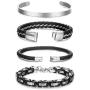 Thunaraz 4Pcs Stainless Steel Cuff Braided Leather Bracelets for Men Women Masculine Style Braided Link Wrist Band Cuff Bangle Bracelets,Mens Bracelet Jewelry Set