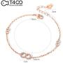 T400 925 Sterling Silver Rose Gold Infinity Pendant Necklace Link Bracelet with AAA Cubic Zirconia Gift for Women Girls