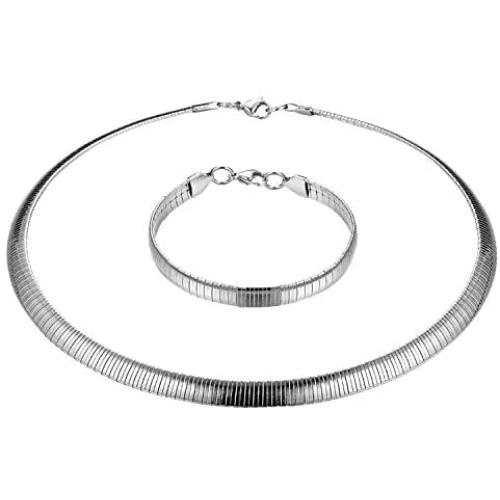 Cupimatch Stainless Steel Omega Chain 8mm 18 inch Necklace 7.3 inch Bracelet Jewelry Set for Women Girl