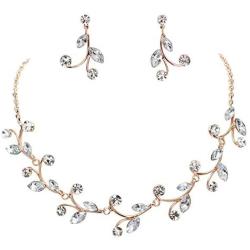 Faship Gorgeous Rhinestone Crystal Floral Necklace Earrings Set