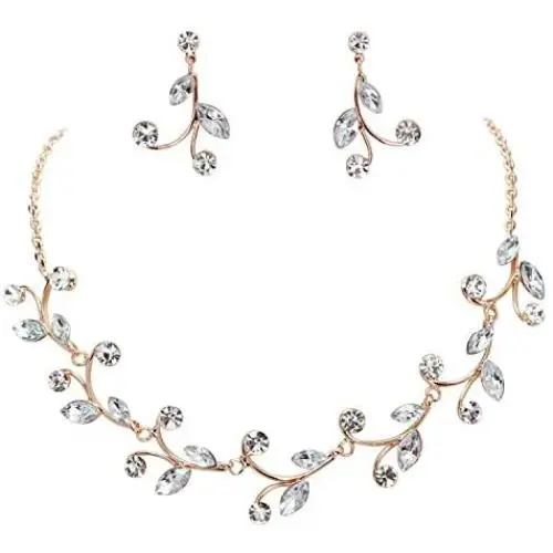 Faship Gorgeous Rhinestone Crystal Floral Necklace Earrings Set Faship Gorgeous Rhinestone Crystal Floral Necklace Earrings Set