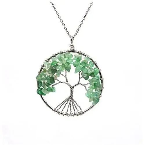 Luvalti Tree of Life - Gemstone Chakra Jewelry Green Silver Chain Necklace Luvalti Tree of Life - Gemstone Chakra Jewelry Green Silver Chain Necklace