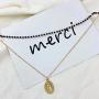 Avanlin Vintage Layered Necklaces Gold Virgin Mary Pendant Necklace Black Crystal Beaded Satellite Chain Choker Jewelry for Women and Girls