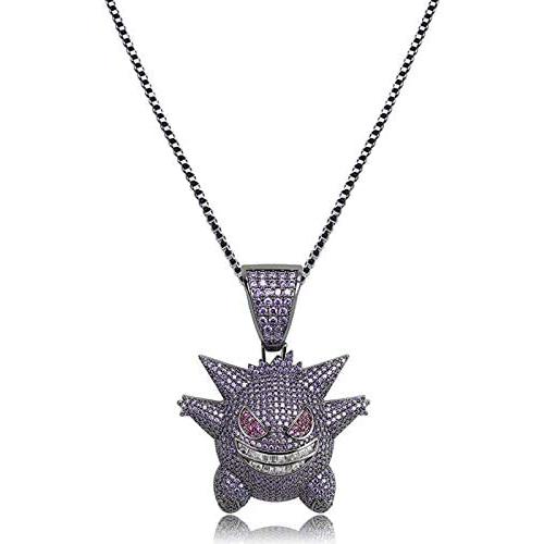 KMASAL Jewelry Unisex Exquisite Bubble Pendant Hip Hop Iced Out Rhinestone Crystal Necklace 18K Gold Plated with 24” Stainless Rope Chain for Men Women