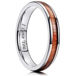 King Will Nature 4mm/6mm Domed Koa Wood Stainless Steel Ring Wedding Band High Polished Black/Silver/Rose Gold Plated