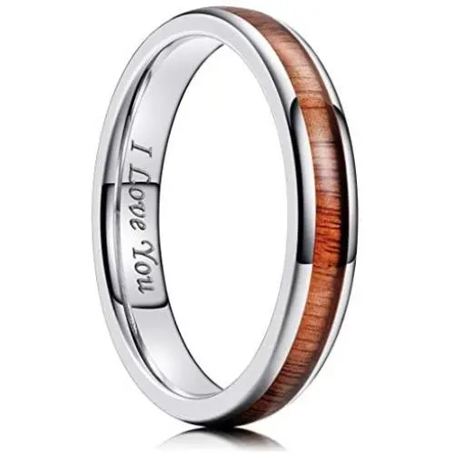 King Will Nature 4mm/6mm Domed Koa Wood Stainless Steel Ring Wedding Band High Polished Black/Silver/Rose Gold Plated King Will Nature 4mm/6mm Domed Koa Wood Stainless Steel Ring Wedding Band High Polished Black/Silver/Rose Gold Plated