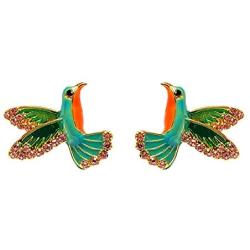 Exquisite Punk Enamelled Hummingbird Bird Crystal Rhinestone Stud Post Earrings For Women Girls