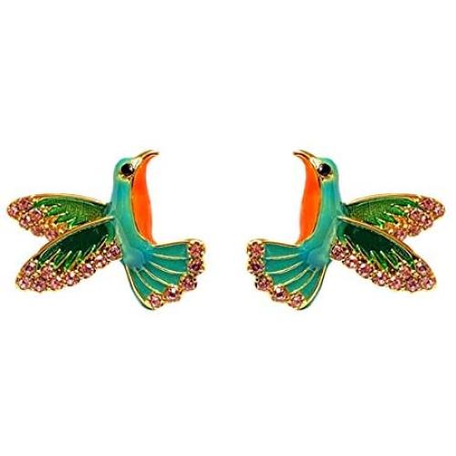 Exquisite Punk Enamelled Hummingbird Bird Crystal Rhinestone Stud Post Earrings For Women Girls