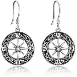 Sterling Silver Compass Earrings Compass dangle Drop Earrings Jewelry for Women