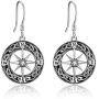 Sterling Silver Compass Earrings Compass dangle Drop Earrings Jewelry for Women