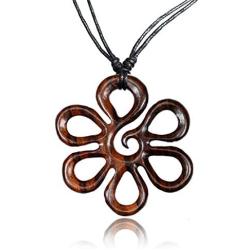 Earth Accessories Adjustable Organic Wood Flower Necklace for Women - Pendant Flower Necklaces