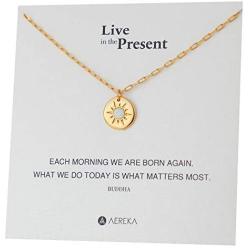 AEREKA Opal Sun Necklace - Minimal Jewelry for Women - Be Here Now Mindfulness Idea