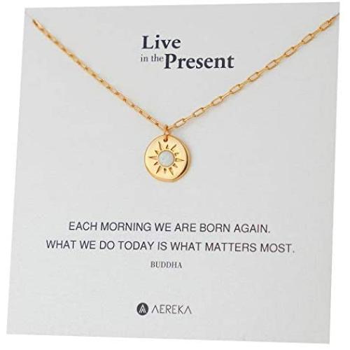 AEREKA Opal Sun Necklace - Minimal Jewelry for Women - Be Here Now Mindfulness Idea