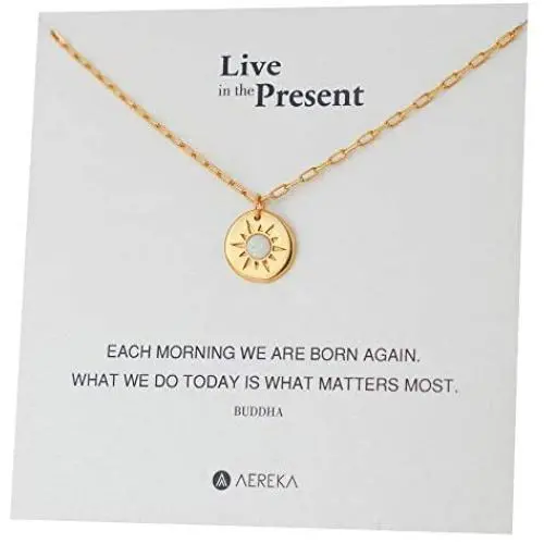 AEREKA Opal Sun Necklace - Minimal Jewelry for Women - Be Here Now Mindfulness Idea AEREKA Opal Sun Necklace - Minimal Jewelry for Women - Be Here Now Mindfulness Idea