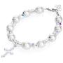 Delicate Sterling Silver Cross Charm Newborn Baby Bracelet - with Pink Swarovski Simulated Pearls, Crystals and Silver Spacer Beads - Best Baptism and Christening Gift for Girls and Boys (BBCCR)