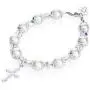 Delicate Sterling Silver Cross Charm Newborn Baby Bracelet - with Pink Swarovski Simulated Pearls, Crystals and Silver Spacer Beads - Best Baptism and Christening Gift for Girls and Boys (BBCCR)