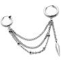Fusamk Hip Hop Stainless Steel Tube Circle Clip On Hoop Earrings Tassel Chain Dangle Earrings,2PCS