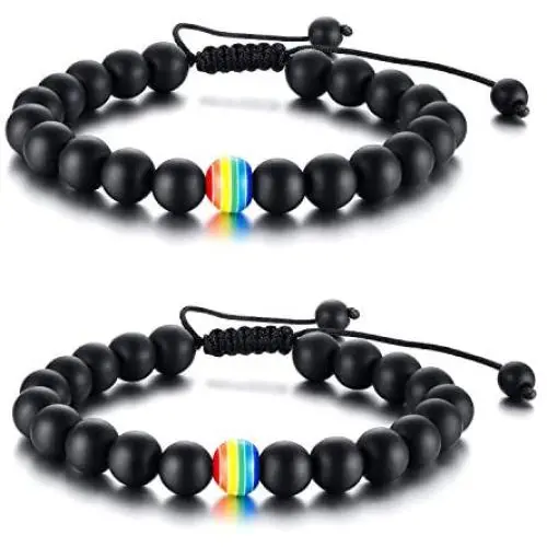 Nanafast 8mm Beaded 2Pcs Couple Rainbow LGBTQ Pride Bracelets for Gay & Lesbian White Turquoise/Lava Rock/Matte Agate LGBT Pride Braided Bracelet Jewelry Gift Adjustable Nanafast 8mm Beaded 2Pcs Couple Rainbow LGBTQ Pride Bracelets for Gay & Lesbian White Turquoise/Lava Rock/Matte Agate LGBT Pride Braided Bracelet Jewelry Gift Adjustable