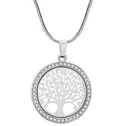 Ouran Tree of Life Pendant Necklace for Women, Rose Gold and Silver Long Chain Necklace with CZ Crystal