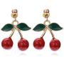 TIANHONGYAN 18K Gold Plated Fruit Cherry Earring Unique 3D Green Leaf Red Cherry Charm Tassel Dangle Drop Stud Earrings for Women Girls Jewelry Gift