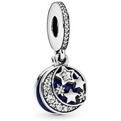 Pandora Jewelry Moon and Night Sky Cubic Zirconia Dangle Charm in Sterling Silver