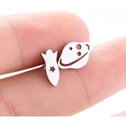 Eiffy Tiny Rocket Satellite Star Stud Earrings for Women Stainless Steel Planets Spaceship Ear Studs Jewelry