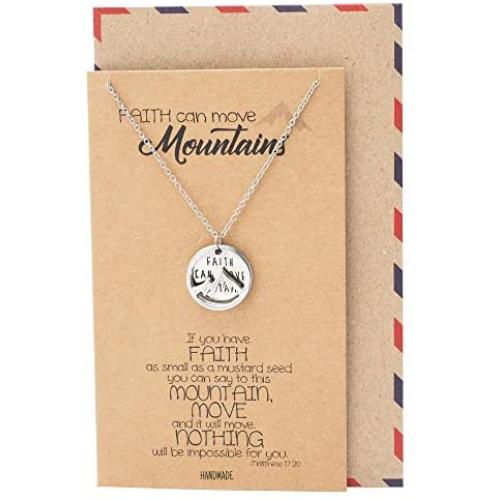 Quan Jewelry Inspirational Gifts for Women Mountain Pendant Faith Necklace, Bible Verse Inspired Charm with Greeting Card