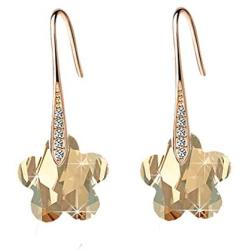 Swarovski Crystal Flower Drop Dangle Earrings for Women Fashion 14K Gold Plated Hypoallergenic Jewelry