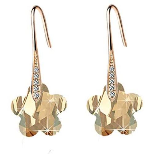 Swarovski Crystal Flower Drop Dangle Earrings for Women Fashion 14K Gold Plated Hypoallergenic Jewelry