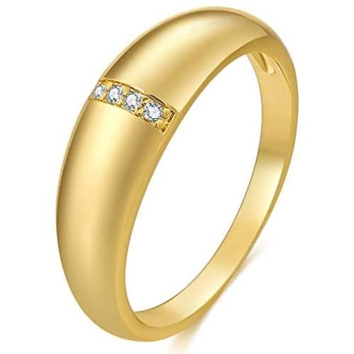yfstyle 18k Gold Plated Cubic Zircon Engagement Ring for Women Girls Chunky Dome Band Ring Minimalist Promise Rings Baroque Style Round Signet Ring Size 6-10 Jewelry Gift