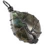 SUNYIK Natural Labradorite Stone Pendant Necklace for Unisex, Handmade Wire Wrapped Irregular Jewelry for Healing