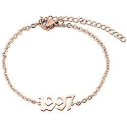 FAADBUK Birth Years Anklet Initial Year Number Rose Gold Pendant Anklets 1980-2020 Initial Year Number Anklet Old English Arabic Number Stainless Steel Friendship Ankle Bracelet