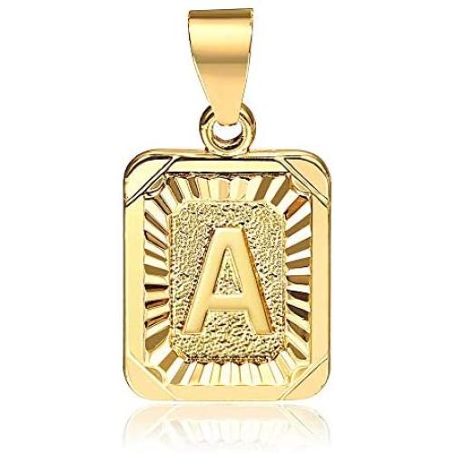 Hermah 26 Gold Plated Square Capital Initial Letter Charm Pendant Necklace for Men Women Box Steel Chain 18-22inch