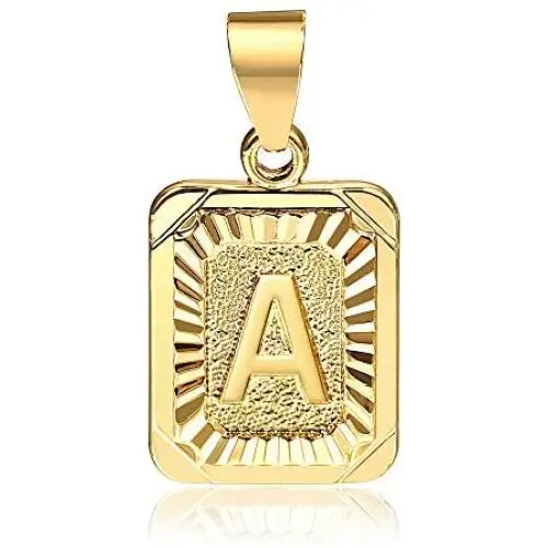 Hermah 26 Gold Plated Square Capital Initial Letter Charm Pendant Necklace for Men Women Box Steel Chain 18-22inch