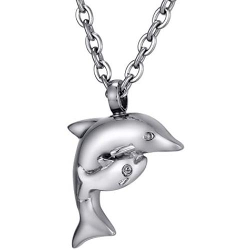 FCZDQ Double Dolphin Starfish Cremation Jewelry Urn Ashes Necklace Memorial Keepsake