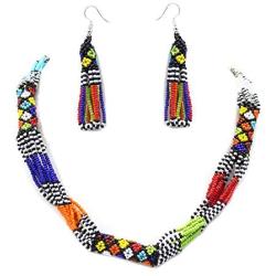 HANDMADE MULTI COLOR ROPE NECKLACE EARRINGS AFRICAN MAASAI BEADWORK BEADED JEWELRY S31/5