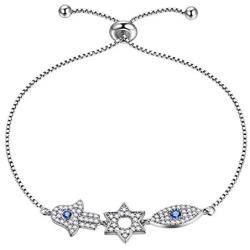 Aurora Tears 925 Sterling Silver Hamsa Jewelry Women Hand of Fatima with Evil Eye Pendant/Earring/Bracelet Hamsa Hand/David Star Lucky Crystal Protection Amulet Jewellery