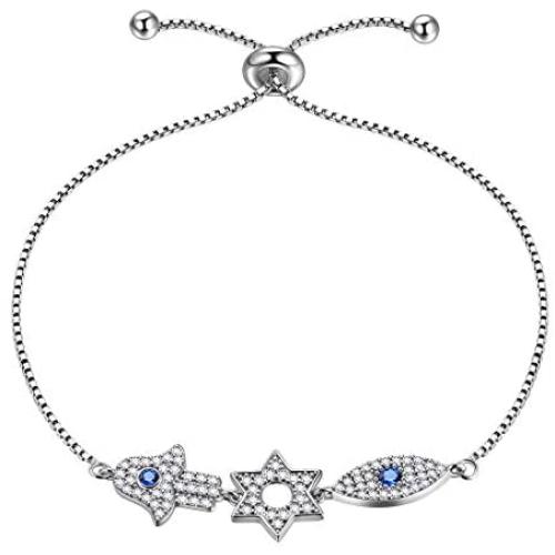 Aurora Tears 925 Sterling Silver Hamsa Jewelry Women Hand of Fatima with Evil Eye Pendant/Earring/Bracelet Hamsa Hand/David Star Lucky Crystal Protection Amulet Jewellery