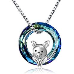 JUSTKIDSTOY Pig Necklace Jewelry 925 Sterling Silver Cute Animal Pendant Necklace with Crystal Gift for Women Girl Birthday
