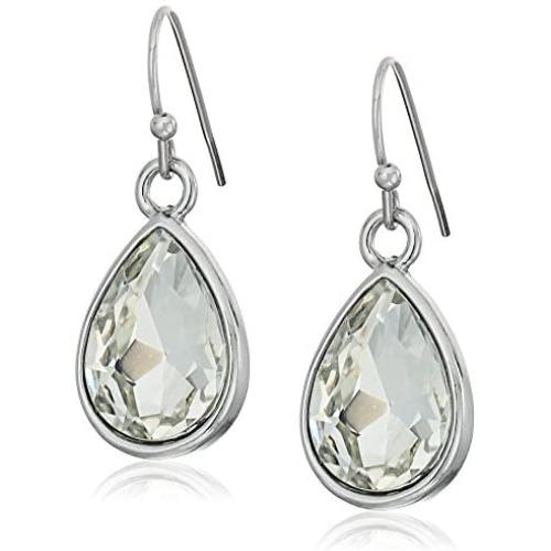 1928 Jewelry Silver-Tone Crystal Teardrop Earrings