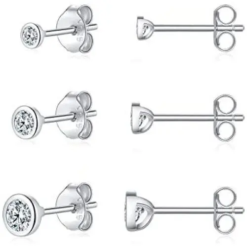 Silver Stud Earrings for Women, 3 Pairs Cubic Zirconia Studs Cartilage Earrings Set Hypoallergenic Tragus Sleeper Earrings Piercing Jewelry for Men, Girls, 2/3/4mm Silver Stud Earrings for Women, 3 Pairs Cubic Zirconia Studs Cartilage Earrings Set Hypoallergenic Tragus Sleeper Earrings Piercing Jewelry for Men, Girls, 2/3/4mm