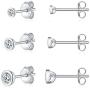 Silver Stud Earrings for Women, 3 Pairs Cubic Zirconia Studs Cartilage Earrings Set Hypoallergenic Tragus Sleeper Earrings Piercing Jewelry for Men, Girls, 2/3/4mm
