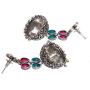 Crunchy Fashion Bollywood Jewellery Traditional Ethnic Bridal Bride Wedding Bridesmaid Oxidised Silver Pink- Green Indian Jhumka Jhumki Earrings Jewelry For Women