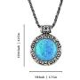 Antique Style 925 Sterling Silver Necklace with Created Blue Fire Opal Floral Design Pendant, 20''
