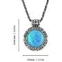 Antique Style 925 Sterling Silver Necklace with Created Blue Fire Opal Floral Design Pendant, 20'' Antique Style 925 Sterling Silver Necklace with Created Blue Fire Opal Floral Design Pendant, 20''
