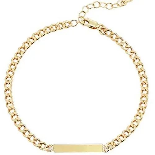 YUESUO Dainty Gold Bar Bracelet for Women Simple Delicate Curb Chain Handmade Minimalist Jewelry YUESUO Dainty Gold Bar Bracelet for Women Simple Delicate Curb Chain Handmade Minimalist Jewelry