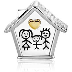 SBI Jewelry Home House Charm for Bracelets Happy Family Charm Gold Heart Dad Mom Baby Gift for Women Girls Birthday