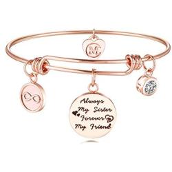 Sister Friend Expandable Charm Inspirational Bangle Bracelets Always My Sister Forever My Friend